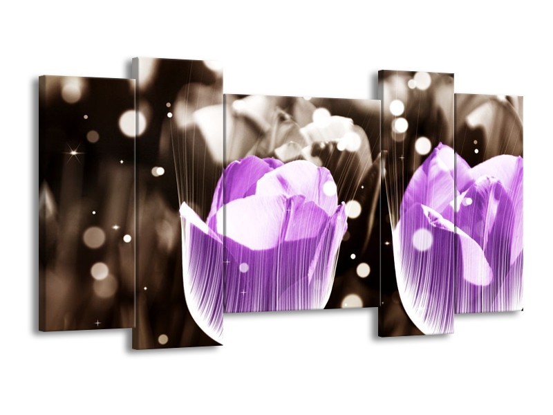 Canvas schilderij Tulp | Paars, Grijs | 120x65 5Luik