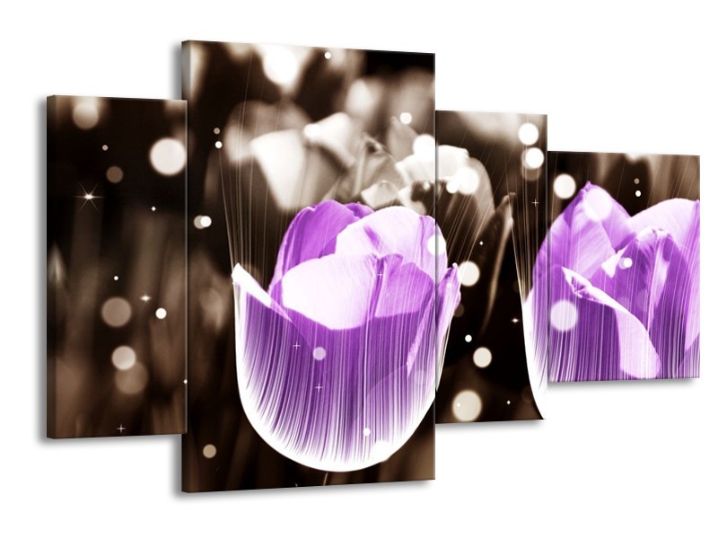 Canvas schilderij Tulp | Paars, Grijs | 120x75cm 4Luik