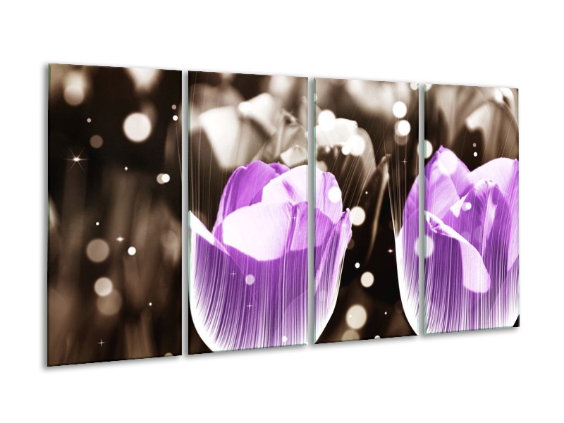 Canvas schilderij Tulp | Paars, Grijs | 160x80cm 4Luik