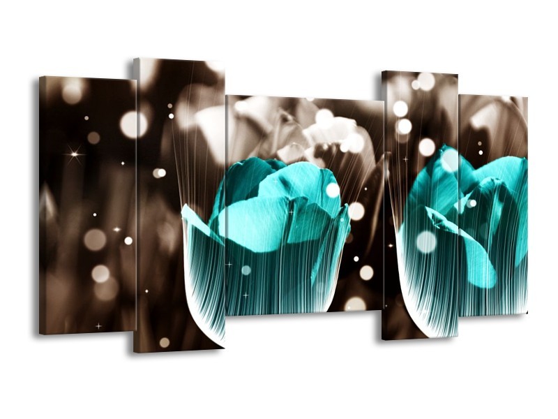 Glas schilderij Tulp | Blauw, Grijs | 120x65cm 5Luik