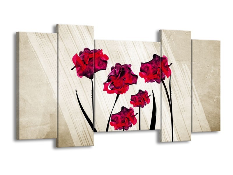 Glas schilderij Klaproos | Rood, Crème, Zwart | 120x65cm 5Luik