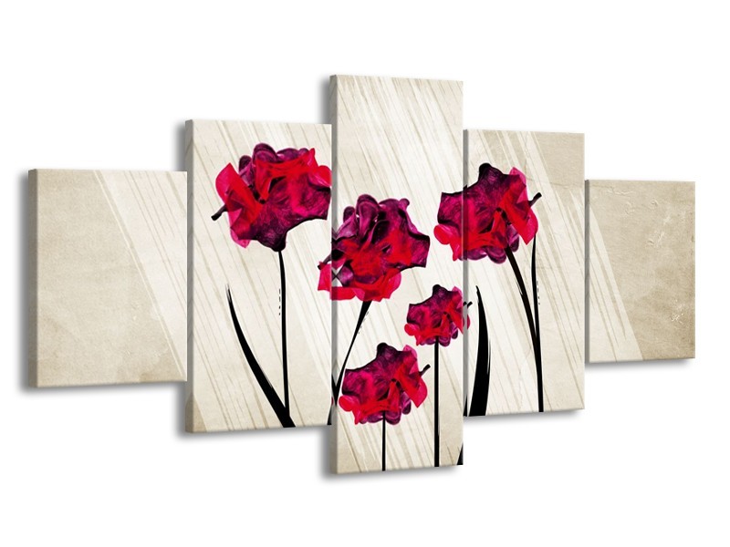 Glas schilderij Klaproos | Rood, Crème, Zwart | 150x80cm 5Luik