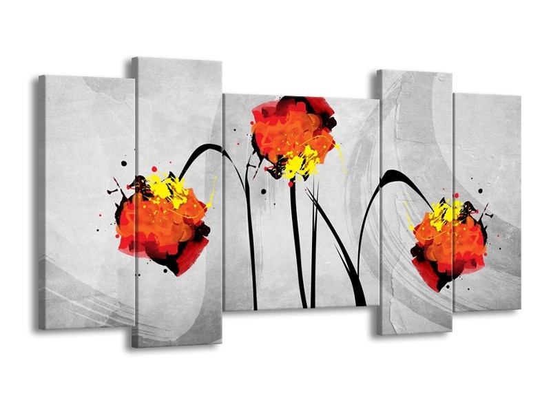 Glas schilderij Klaproos | Oranje, Grijs, Zwart | 120x65cm 5Luik