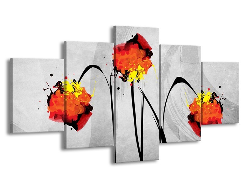 Glas schilderij Klaproos | Oranje, Grijs, Zwart | 150x80cm 5Luik