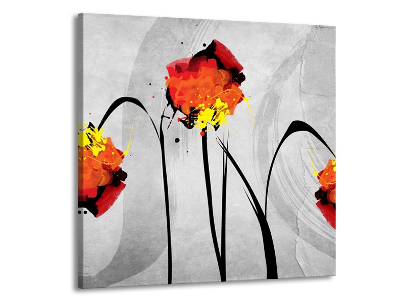 Glas schilderij Klaproos | Oranje, Grijs, Zwart | 70x70cm 1Luik