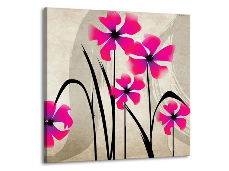 Glas schilderij Bloem | Roze, Zwart, Crème | 70x70cm 1Luik