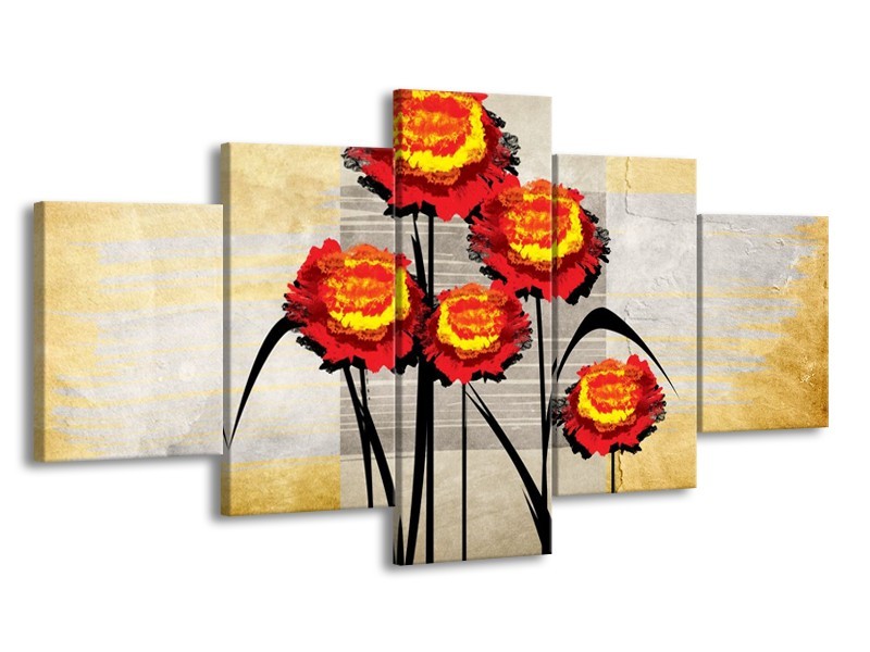 Glas schilderij Bloem | Oranje, Geel, Grijs | 150x80cm 5Luik