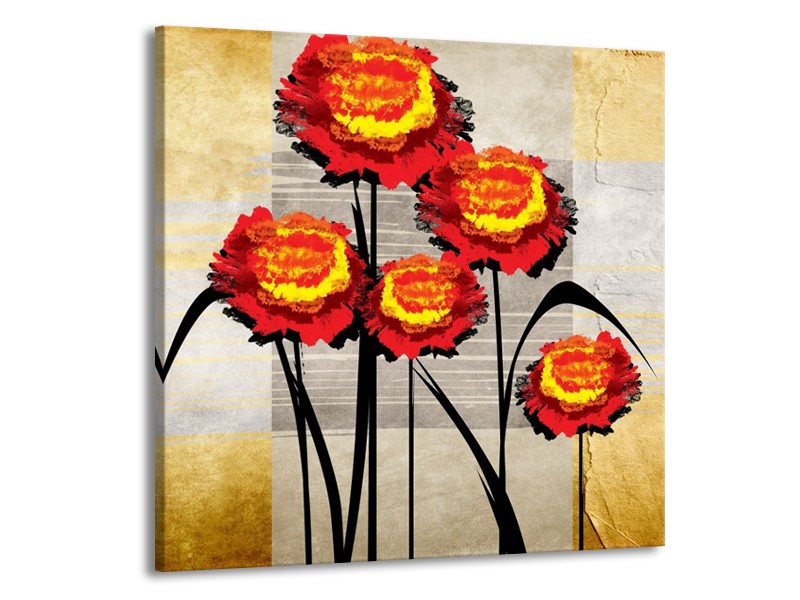 Glas schilderij Bloem | Oranje, Geel, Grijs | 70x70cm 1Luik