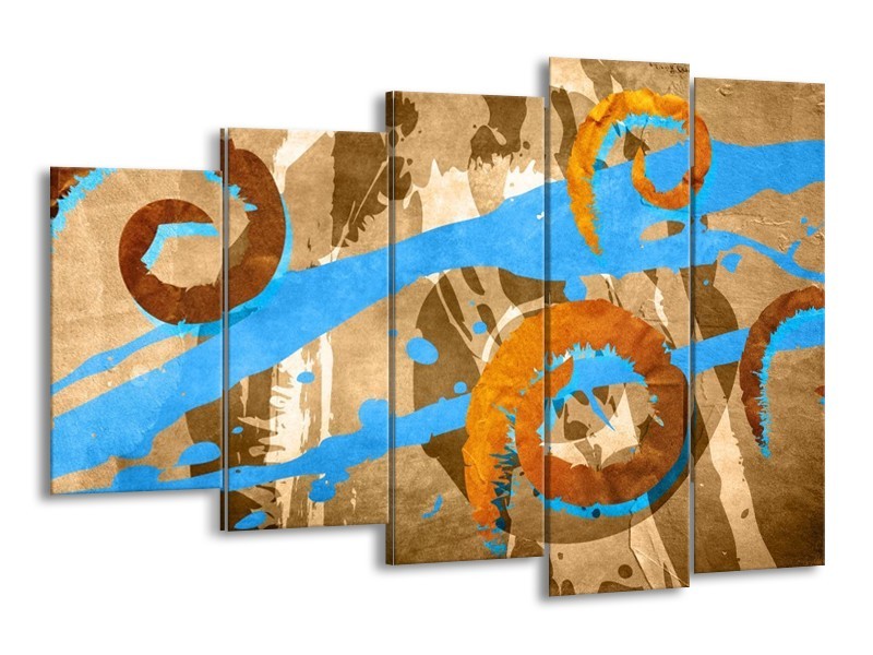 Canvas schilderij Art | Blauw, Oranje, Bruin | 150x100cm 5Luik