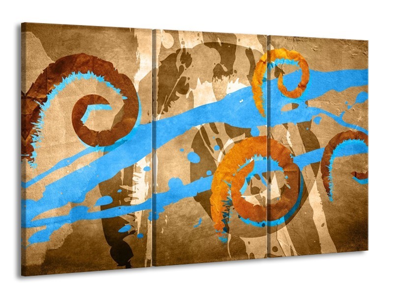Glas schilderij Art | Blauw, Oranje, Bruin | 165x100cm 3Luik