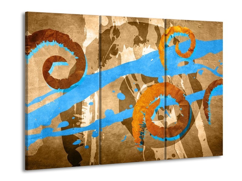 Canvas schilderij Art | Blauw, Oranje, Bruin | 90x60cm 3Luik