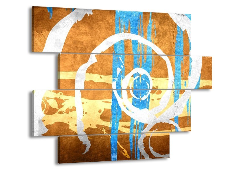 Canvas schilderij Art | Blauw, Oranje, Bruin | 115x85cm 4Luik
