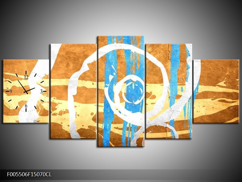 Klok schilderij Art | Blauw, Oranje, Bruin | 150x70cm 5Luik