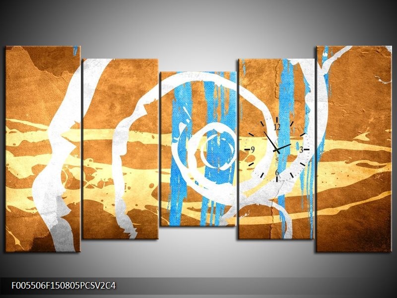 Klok schilderij Art | Blauw, Oranje, Bruin | 150x80cm 5Luik