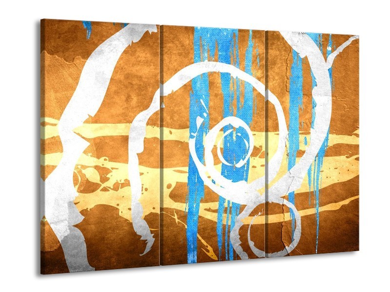 Canvas schilderij Art | Blauw, Oranje, Bruin | 90x60cm 3Luik