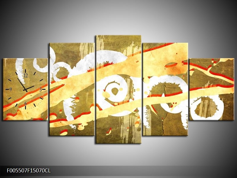 Klok schilderij Art | Geel, Rood, Bruin | 150x70cm 5Luik