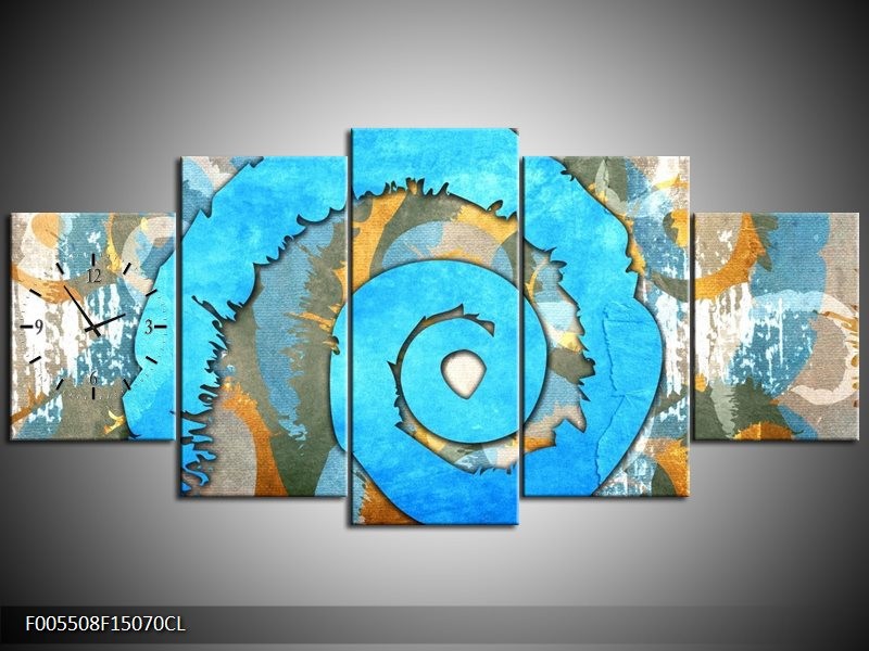 Klok schilderij Art | Blauw, Geel, Wit | 150x70cm 5Luik
