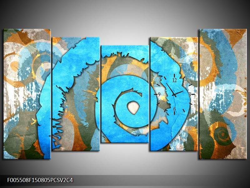 Klok schilderij Art | Blauw, Geel, Wit | 150x80cm 5Luik