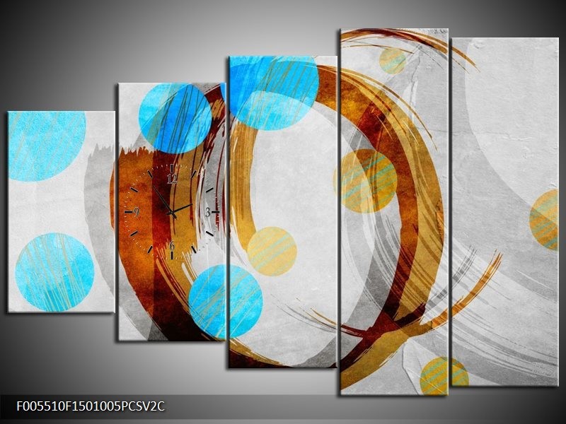 Klok schilderij Art | Blauw, Bruin, Grijs | 150x100cm 5Luik
