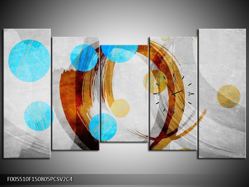 Klok schilderij Art | Blauw, Bruin, Grijs | 150x80cm 5Luik