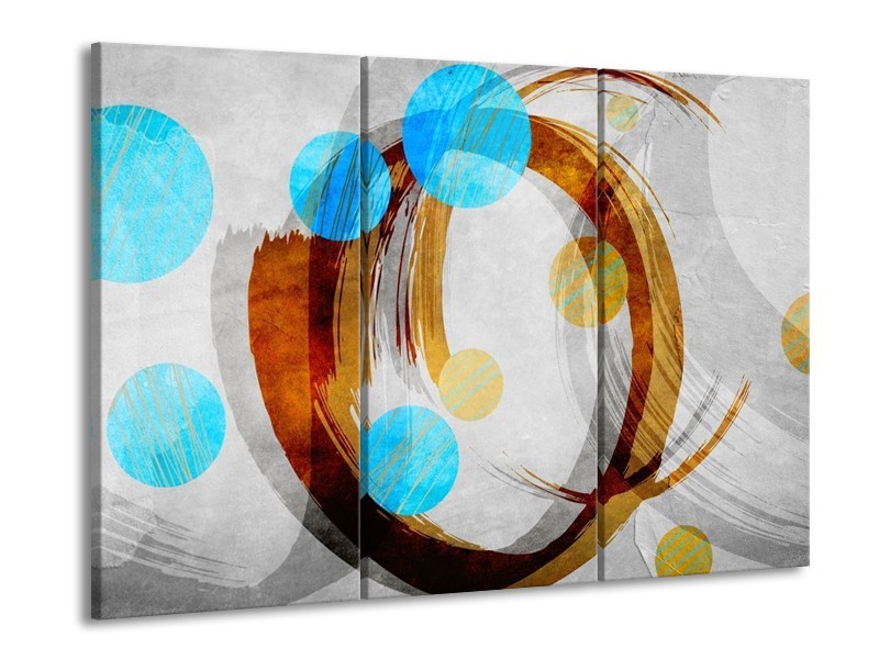 Canvas schilderij Art | Blauw, Bruin, Grijs | 90x60cm 3Luik
