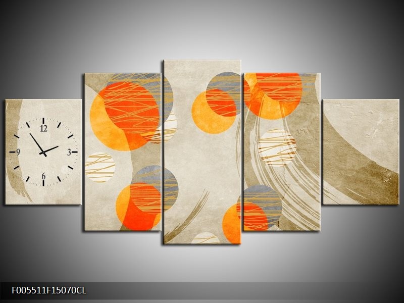Klok schilderij Art | Oranje, Grijs, Geel | 150x70cm 5Luik