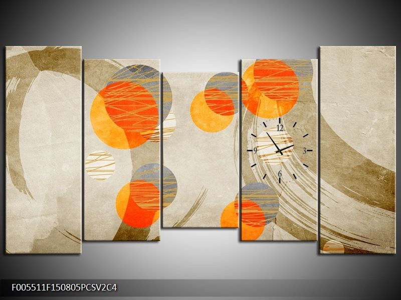 Klok schilderij Art | Oranje, Grijs, Geel | 150x80cm 5Luik