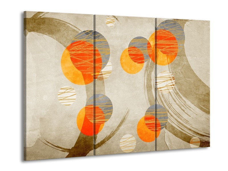 Canvas schilderij Art | Oranje, Grijs, Geel | 90x60cm 3Luik