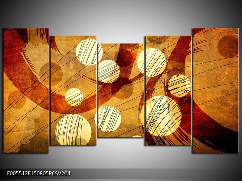 Klok schilderij Art | Bruin, Geel | 150x80cm 5Luik