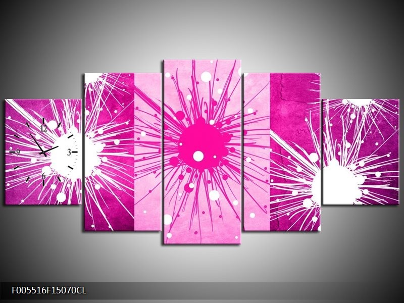 Klok schilderij Art | Roze, Paars, Wit | 150x70cm 5Luik