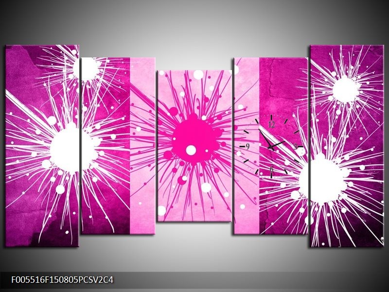 Klok schilderij Art | Roze, Paars, Wit | 150x80cm 5Luik