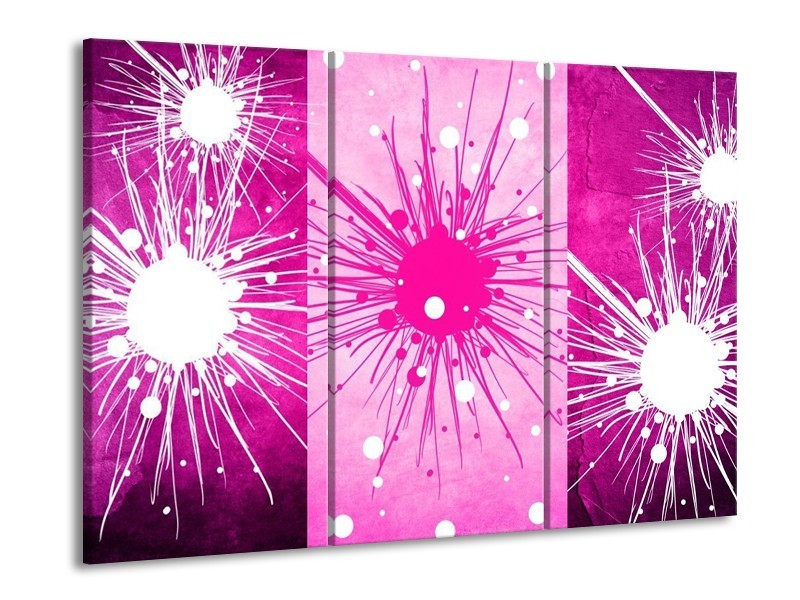 Canvas schilderij Art | Roze, Paars, Wit | 90x60cm 3Luik