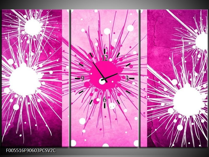 Klok schilderij Art | Roze, Paars, Wit | 90x60cm 3Luik