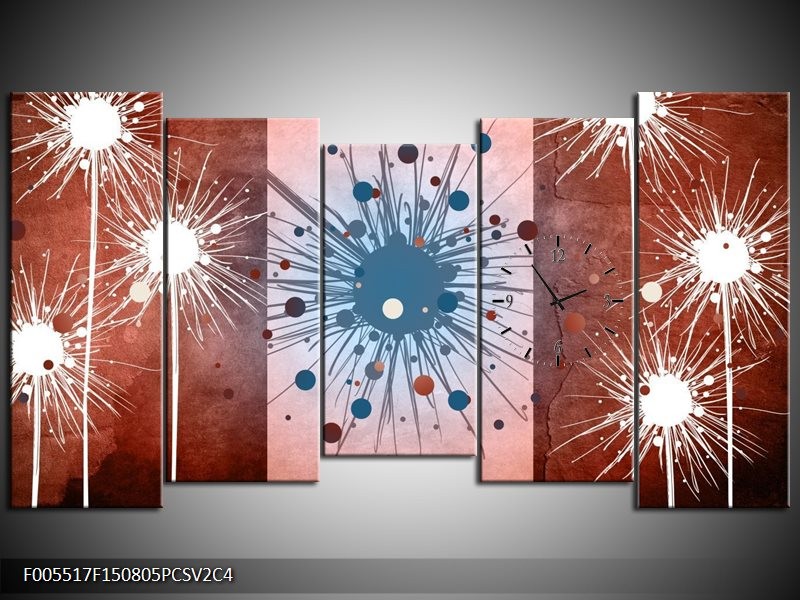 Klok schilderij Art | Bruin, Wit, Blauw | 150x80cm 5Luik
