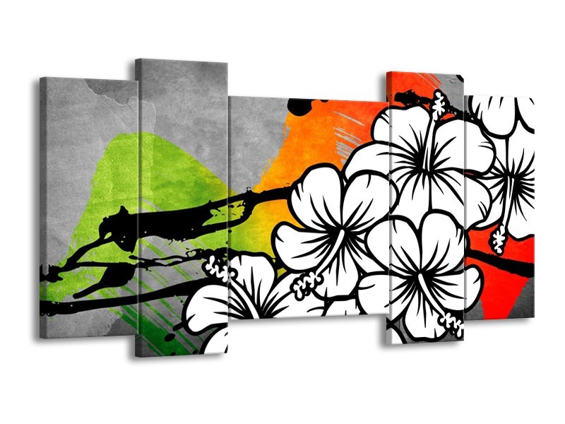 Glas schilderij Art | Wit, Oranje, Grijs | 120x65cm 5Luik