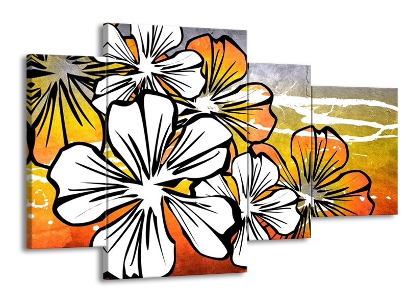 Glas schilderij Art | Wit, Oranje, Grijs | 120x75cm 4Luik