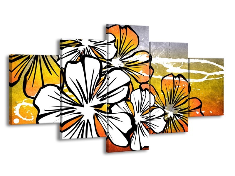 Glas schilderij Art | Wit, Oranje, Grijs | 150x80cm 5Luik
