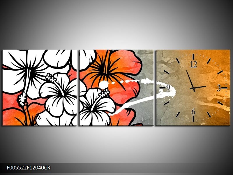 Klok schilderij Art | Grijs, Oranje, Wit | 120x40cm 3Luik