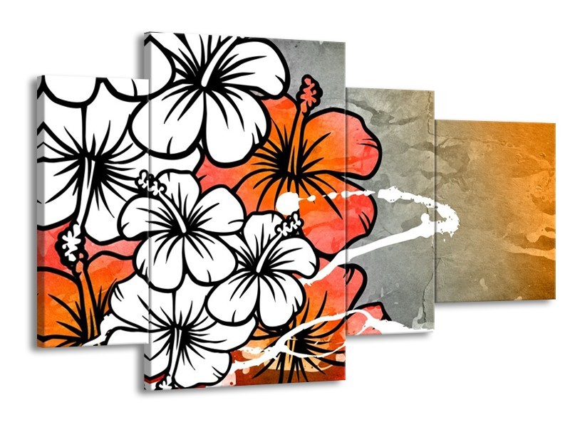 Glas schilderij Art | Grijs, Oranje, Wit | 120x75cm 4Luik