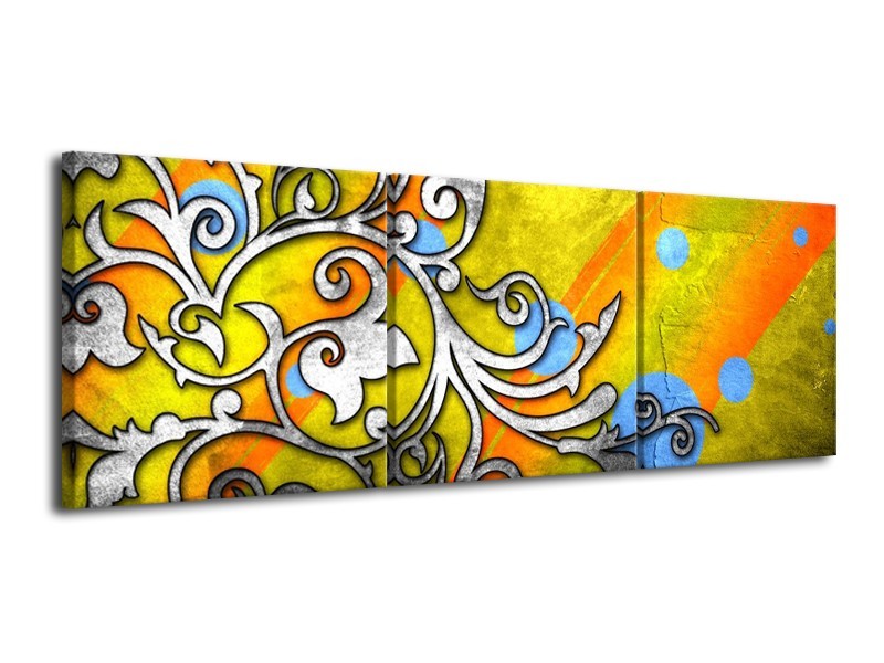 Canvas schilderij Art | Geel, Groen, Blauw | 120x40cm 3Luik