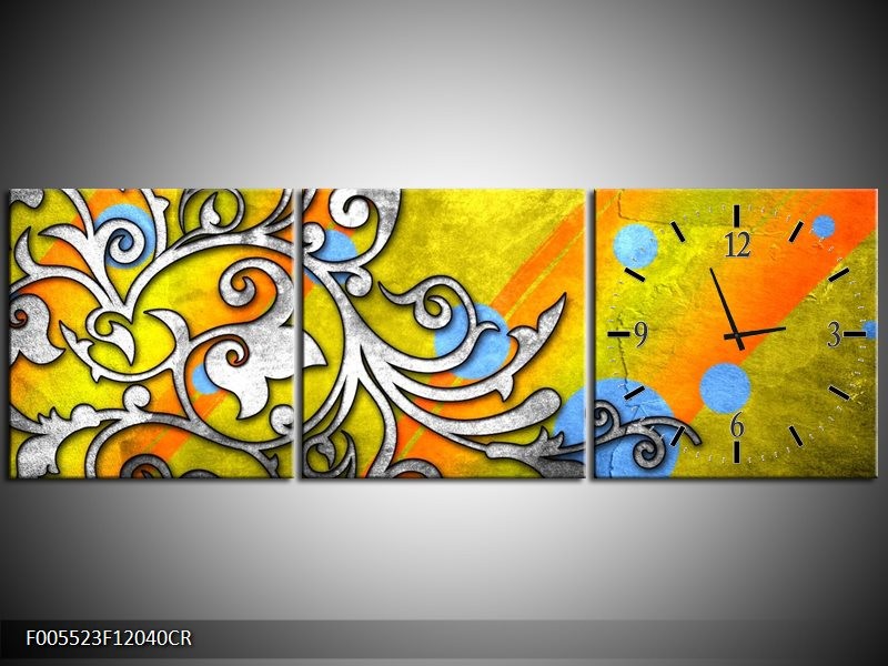 Klok schilderij Art | Geel, Groen, Blauw | 120x40cm 3Luik