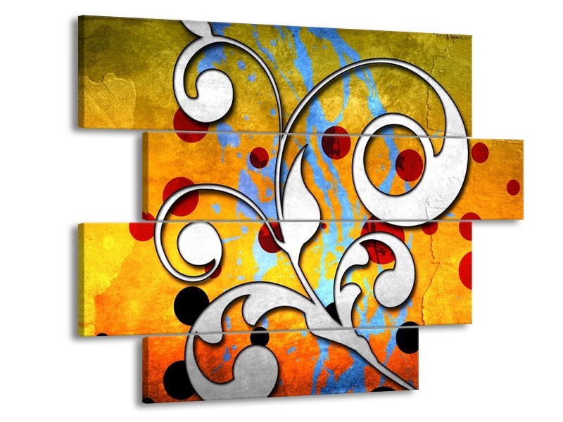 Canvas schilderij Art | Oranje, Wit, Rood | 115x85cm 4Luik