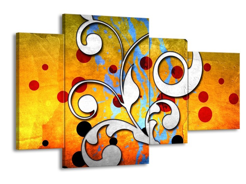 Glas schilderij Art | Oranje, Wit, Rood | 120x75cm 4Luik