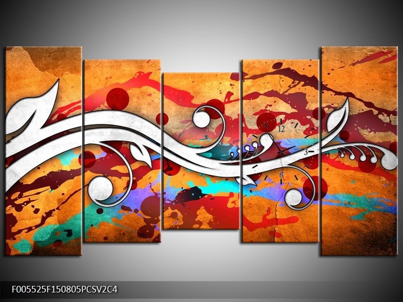Klok schilderij Art | Rood, Wit, Oranje | 150x80cm 5Luik