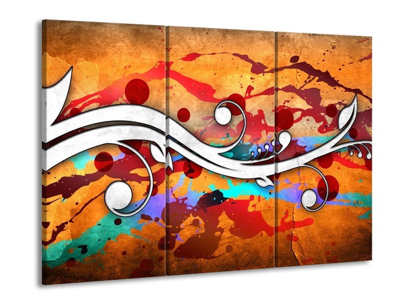 Canvas schilderij Art | Rood, Wit, Oranje | 90x60cm 3Luik