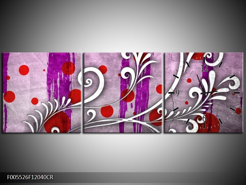 Klok schilderij Art | Paars, Grijs, Rood | 120x40cm 3Luik