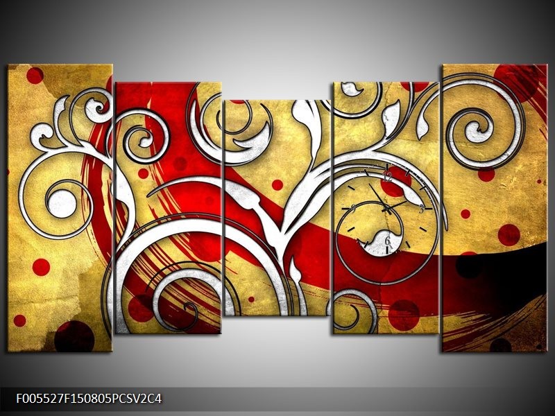 Klok schilderij Art | Rood, Wit, Geel | 150x80cm 5Luik