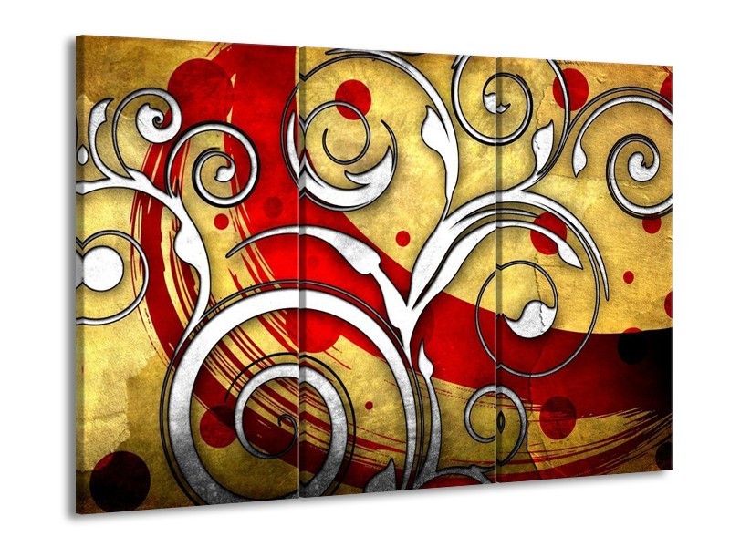 Canvas schilderij Art | Rood, Wit, Geel | 90x60cm 3Luik