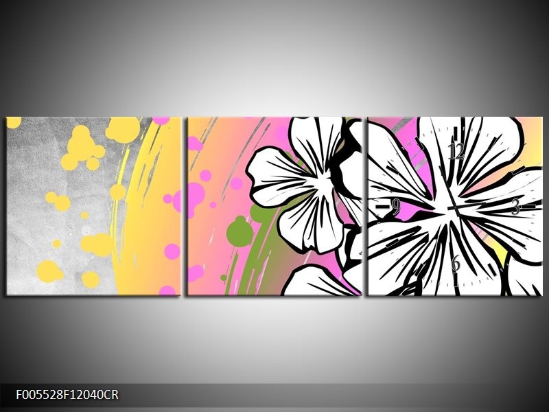 Klok schilderij Art | Paars, Wit, Geel | 120x40cm 3Luik