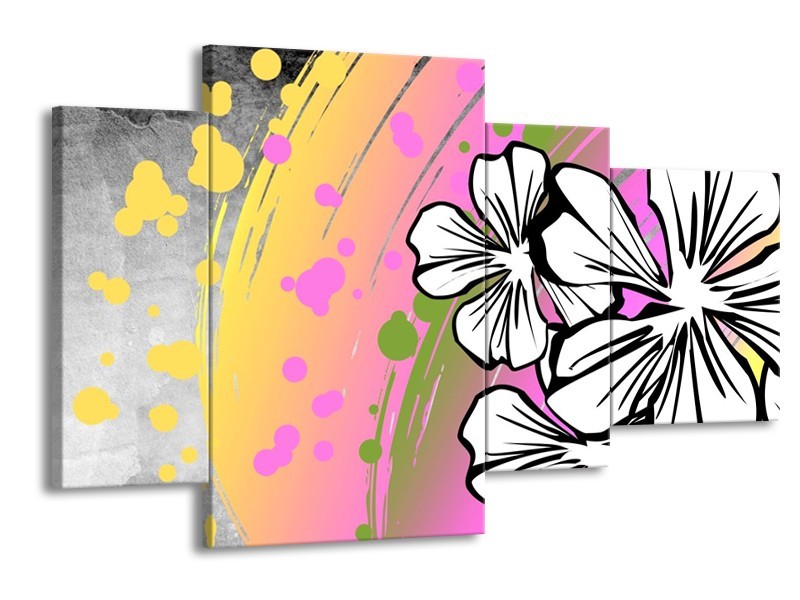 Glas schilderij Art | Paars, Wit, Geel | 120x75cm 4Luik